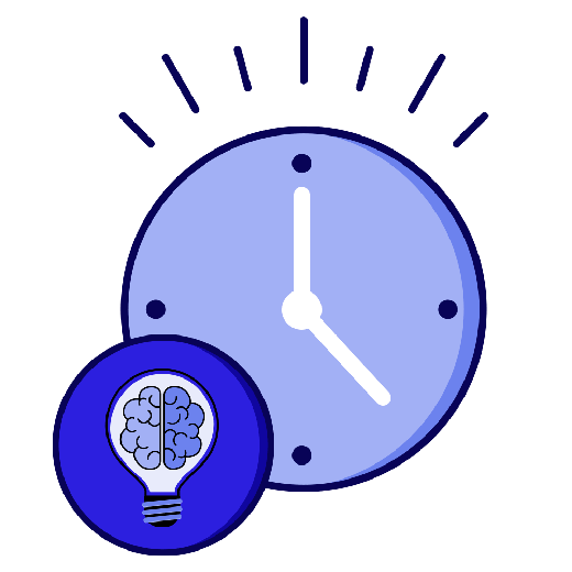 Blue clock and brain icon