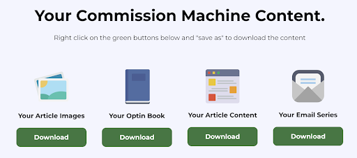 Your commission machine content: Your article images, your optin book, your article content, and your email series